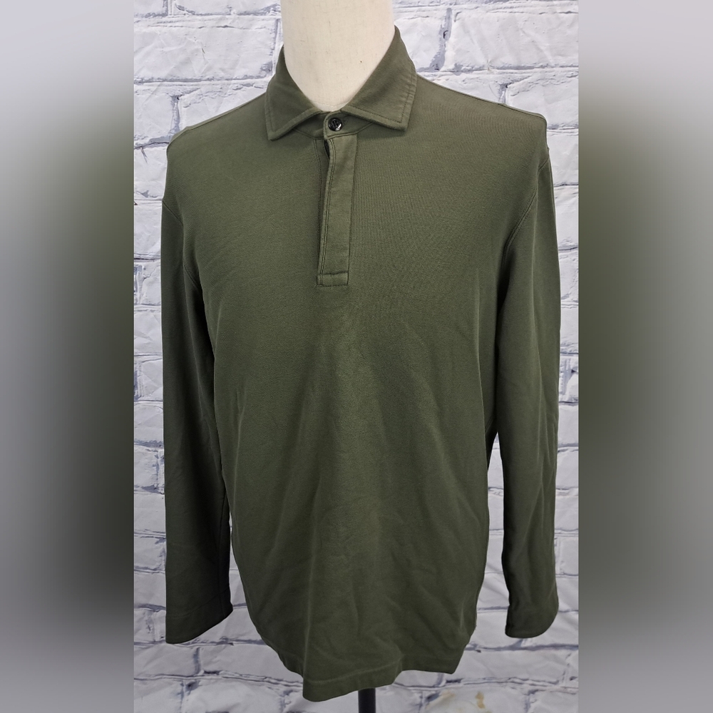 Victorinox Men's Polo Shirt Dark Green Long Sleeve Zip Placket Medium